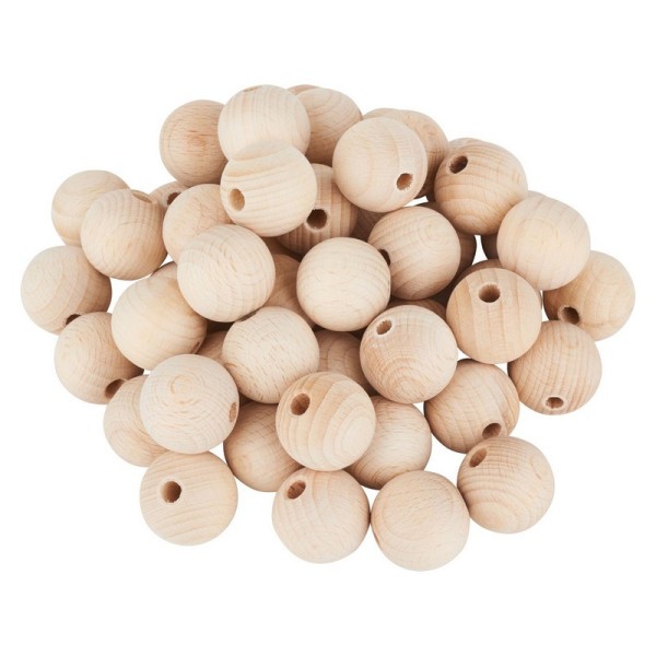 10 Boules percées en bois de hêtre, diamètre 25 mm, perçage 6 mm, Perle naturelle - Photo n°1