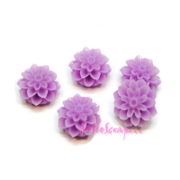 Cabochons fleurs dahlias résine violet clair - 5 pièces - Photo n°1