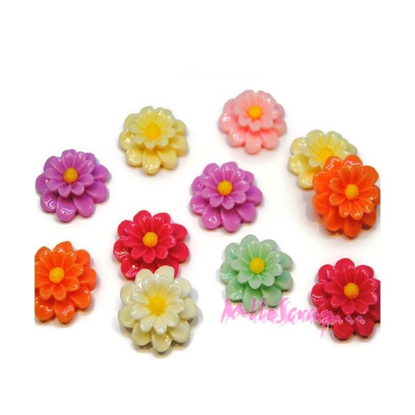 Cabochons fleurs résine multicolore - 11 pièces - Photo n°1