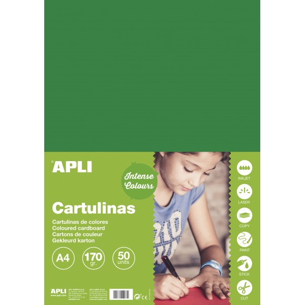 Carton de couleur vert foncé A4 170 g 50 feuilles - Apli - Photo n°1