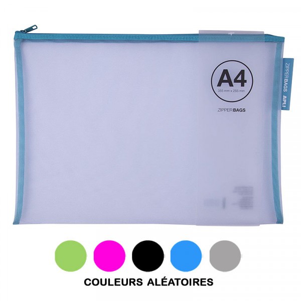 Pochette protège document en nylon A4 assortiment couleur Apli Zipper Bags
