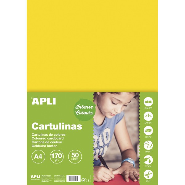 Carton de couleur jaune A4 170 g 50 feuilles - Apli - Photo n°1