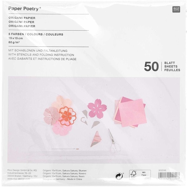Papier Origami Sakura Rico Design - Fleurs - 15 x 15 cm - 50 feuilles - Photo n°5