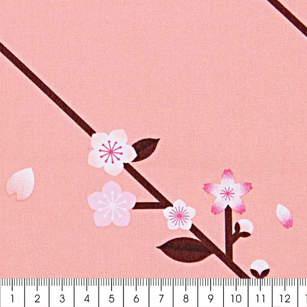 Tissu coton Sakura Rico Design - Pêche - Branche de cerisier - Vendu par 10 cm - Photo n°3