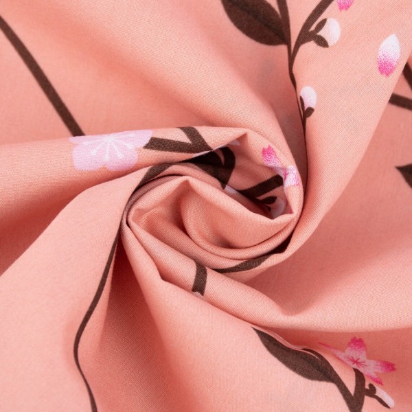 Tissu coton Sakura Rico Design - Pêche - Branche de cerisier - Vendu par 10 cm - Photo n°1