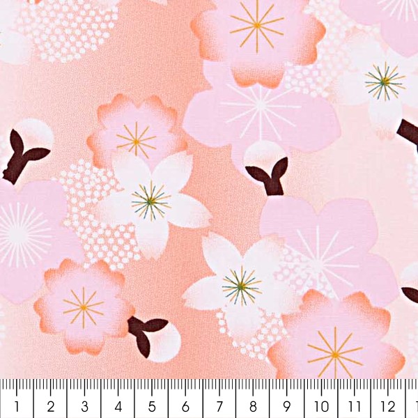 Tissu coton Sakura Rico Design - Rose et Pêche - Fleurs de cerisier - Vendu par 10 cm - Photo n°3