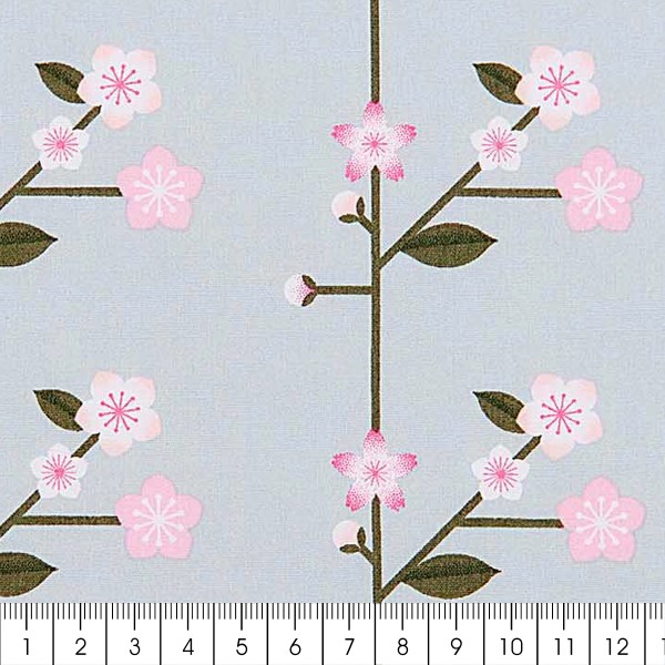 Tissu coton Sakura Rico Design - Bleu ciel - Branche de cerisier - Vendu par 10 cm - Photo n°3