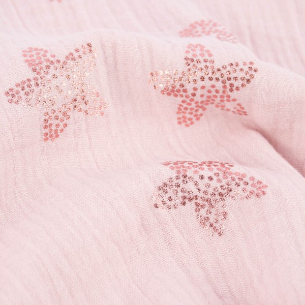 Tissu double gaze de coton Sakura Rico Design - Rose détail Foil - Par 10 cm - Photo n°2