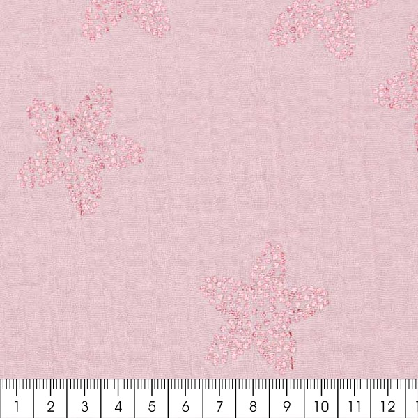 Tissu double gaze de coton Sakura Rico Design - Rose détail Foil - Par 10 cm - Photo n°3