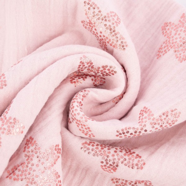Tissu double gaze de coton Sakura Rico Design - Rose détail Foil - Par 10 cm - Photo n°1