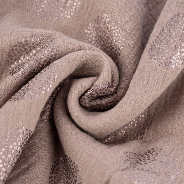 Tissu double gaze de coton Sakura Rico Design - Taupe détail Foil - Par 10 cm - Photo n°1