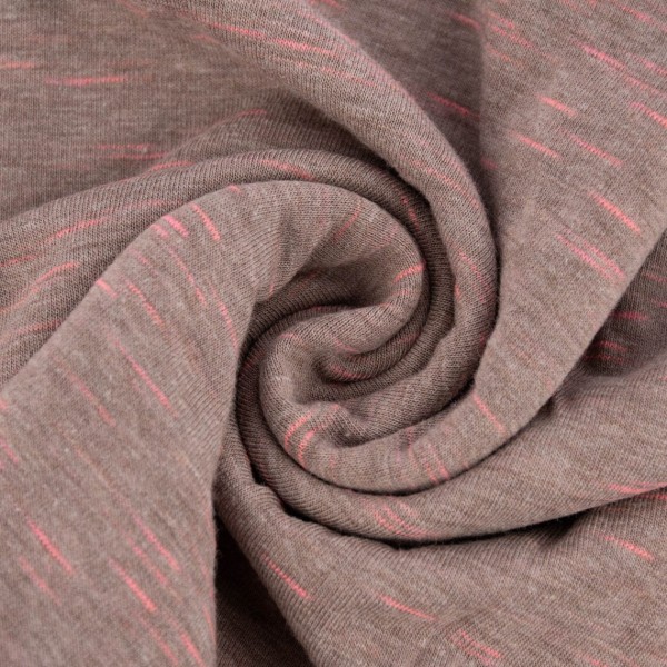 Tissu Jersey chiné Sakura Rico Design - Taupe / Rose - Vendu par 10 cm - Photo n°1