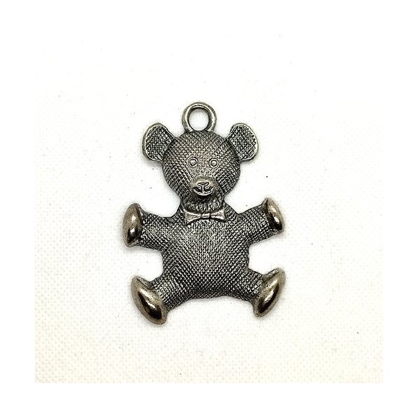 Pendentif en métal argenté - un ourson - 70x50mm - 66 - Photo n°1