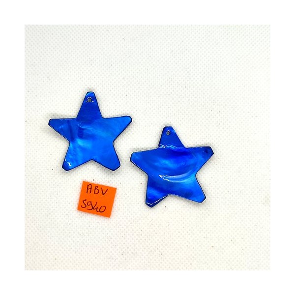 2 Pendentifs en nacre - étoile - bleu - 40mm - ABV5940 - Photo n°1