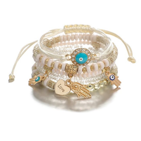 1 ensemble 6 pièces Bracelet De Perles De Rocaille Multicouche En Or Blanc, Cordon Élastique, Mauvai - Photo n°1