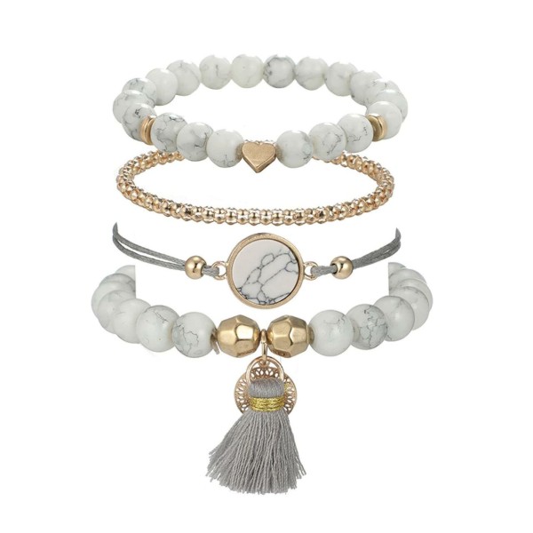 1 ensemble 4 pièces Bracelet De Perles De Rocaille Multicouche En Or Gris Blanc, Cordon Élastique, M - Photo n°1