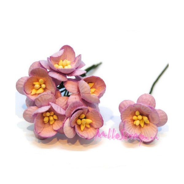 Fleurs papier tige violet clair - 5 pièces - Photo n°1