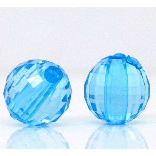 20 Perles Bleu Transparent en Acrylique Facette 8mm - Photo n°1