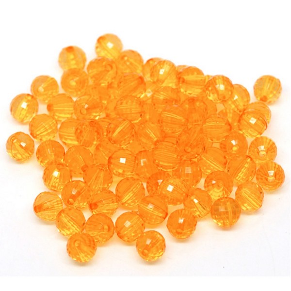 20 Perles Orange Transparent en Acrylique Facette 8mm - Photo n°3