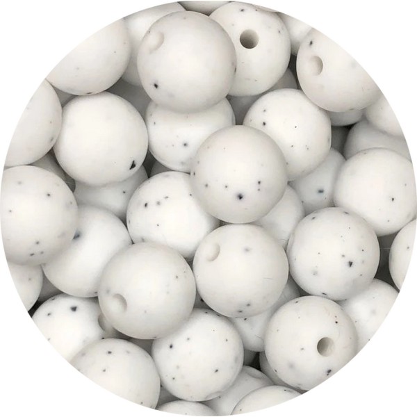 5 Perles Silicone 15mm Couleur Blanc Granite, Creation Attache Tetine - Photo n°1