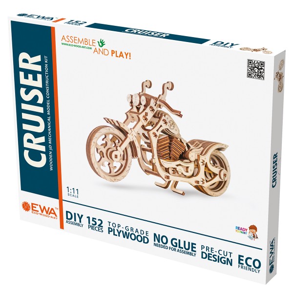 Puzzle 3D mécanique en bois - Moto Cruiser - 12 x 22 x 8 cm - 152 pcs - Photo n°1
