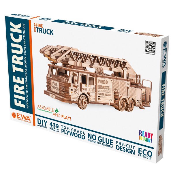 Puzzle 3D mécanique en bois - Camion de pompier - 37,8 x 9,8 cm - 439 pcs - Photo n°1