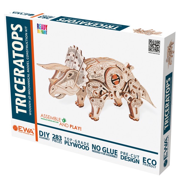 Puzzle 3D mécanique en bois - Tricératops - 32 x 16 x 10,5 cm - 283 pcs - Photo n°1
