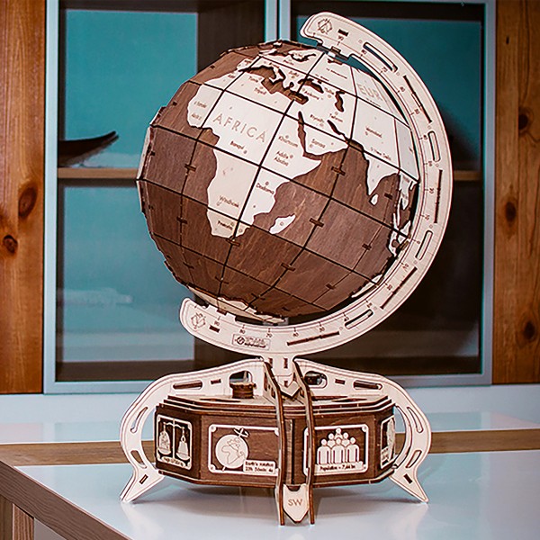 Puzzle 3D mécanique en bois - Globe - 32 x 32 x 50,5 cm - 393 pcs - Photo n°4