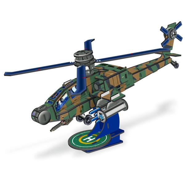 Puzzle 3D maquette - Hélicoptère Apache - 29 x 21 x 17 cm - 57 pcs - Photo n°2