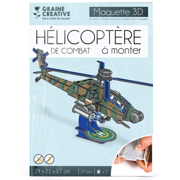 Puzzle 3D maquette - Hélicoptère Apache - 29 x 21 x 17 cm - 57 pcs - Photo n°3