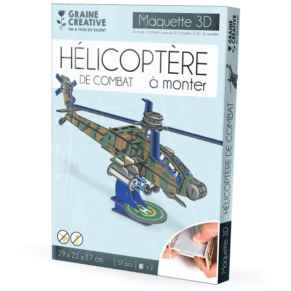 Puzzle 3D maquette - Hélicoptère Apache - 29 x 21 x 17 cm - 57 pcs - Photo n°1