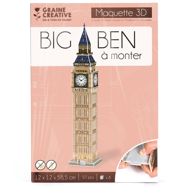 Puzzle 3D maquette - Big Ben - 12 x 12 x 58,5 cm - 57 pcs - Photo n°3