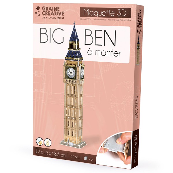 Puzzle 3D maquette - Big Ben - 12 x 12 x 58,5 cm - 57 pcs - Photo n°1