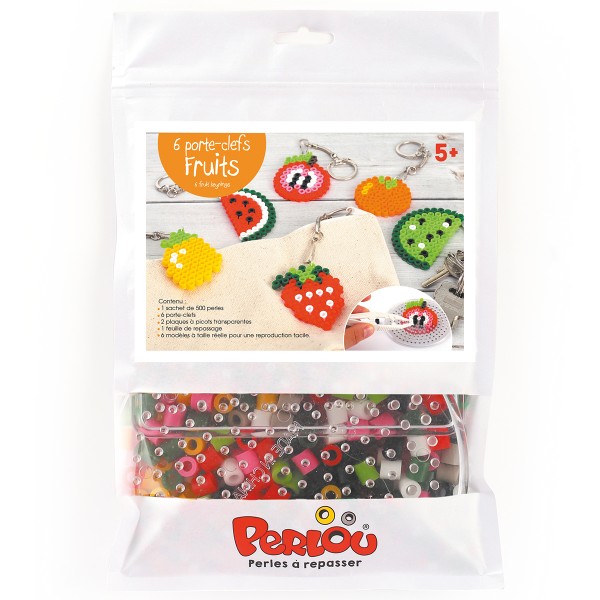 Mini kit DIY Perles à repasser Perlou - Porte-clés Fruits - 6 pcs - Photo n°1