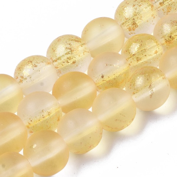 Fil de 45 perles de verre givré avec feuille d'or 8 / 9 mm JAUNE - Photo n°1
