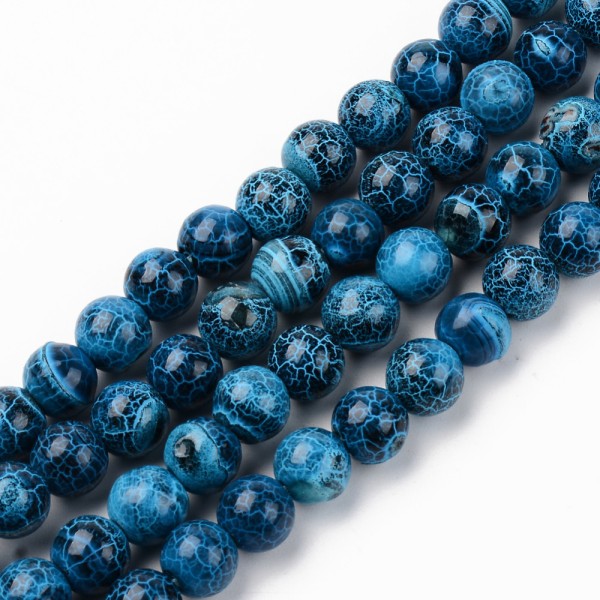 Fil de 45 perles agate naturelle teintée style craquelé fabrication bijoux 8 mm BLEU - Photo n°1