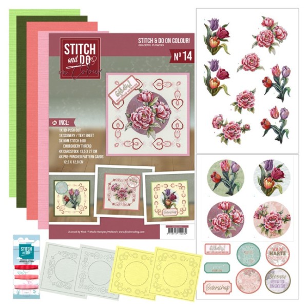 Stitch and Do on Colour 014 - Kit Carte 3D à broder de couleur - Fleurs gracieuses - Photo n°1