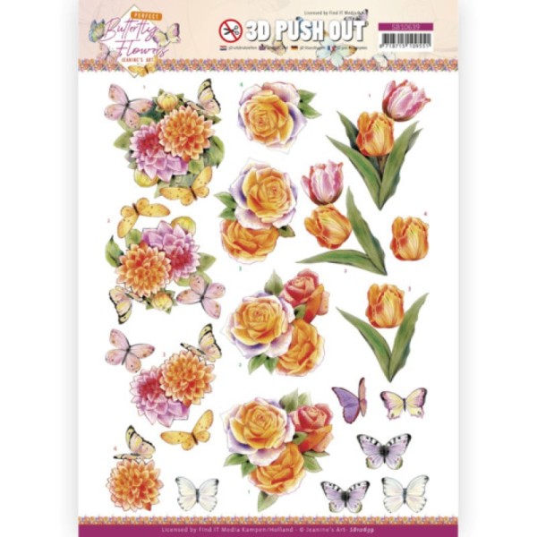 Carterie 3D prédéc. - SB10639 - Papillons fleurs parfaites - Roses orangées - Photo n°1