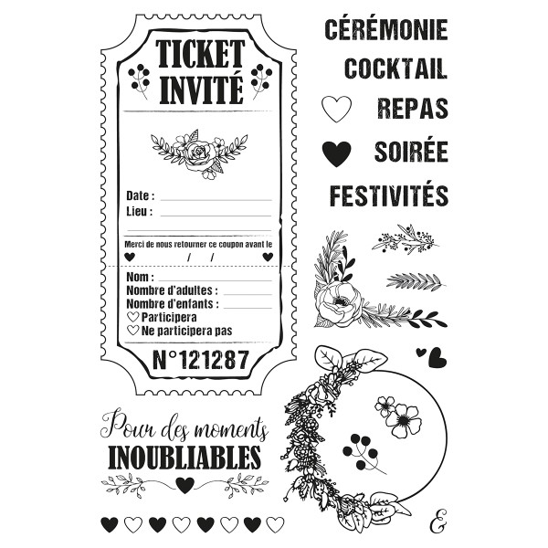 Tampons Stampo My wedding planner - Ticket réponse - 18 pcs - Photo n°2