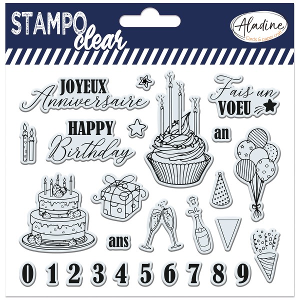 Tampons Stampo Clear - Anniversaire - 27 pcs - Photo n°0