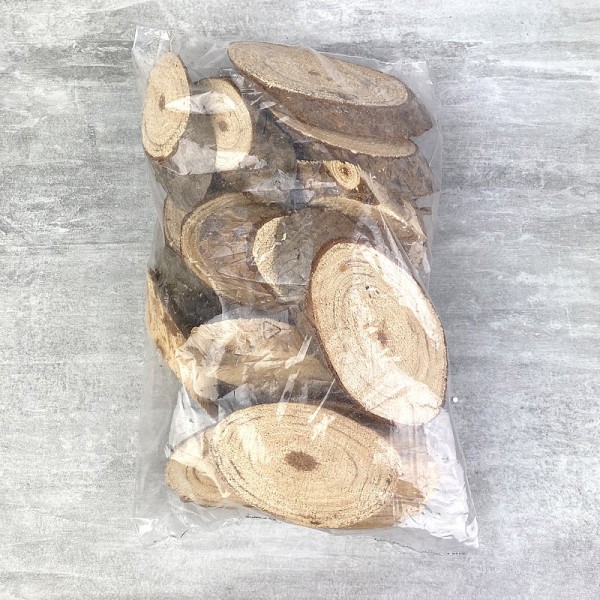 Lot de 20 Rondelles en bois naturel de pin, ovale, 4 à 8 cm, rondins à décorer, tranches de bûches - Photo n°2