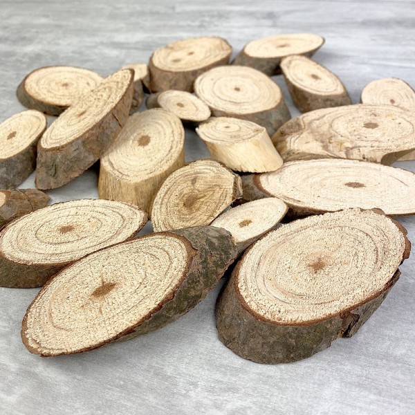 Lot de 20 Rondelles en bois naturel de pin, ovale, 4 à 8 cm, rondins à décorer, tranches de bûches - Photo n°3