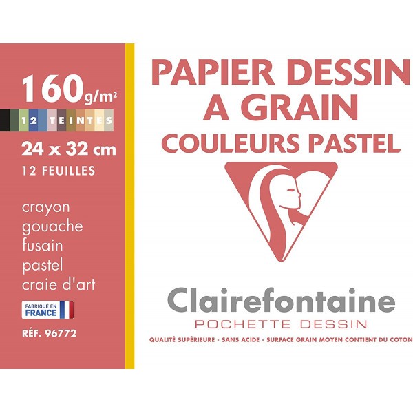 Papier dessin à grain Clairefontaine couleurs pastel 24x32 cm 160g - Photo n°1