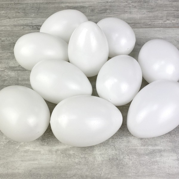 Lot 10 grands Oeufs en plastique blanc, haut. 14 cm, avec trou de suspension, non séparables, à déco - Photo n°4