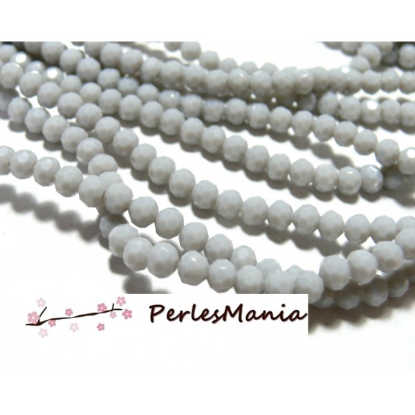 H166602B 1 fil d'environ 200 perles Rondes à facettes en verre 2mm Gris - Photo n°1
