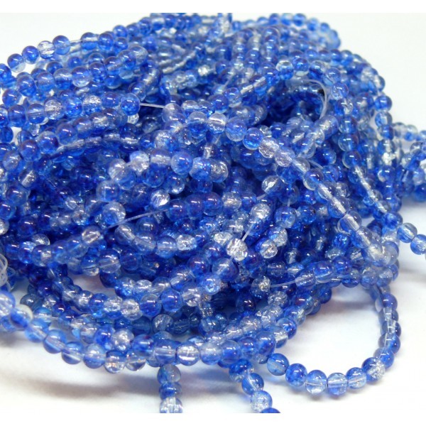 REF2O5518 Lot 1 fil environ 200 perles de verre craquelé bicolore Bleu et blanc 4mm - Photo n°1