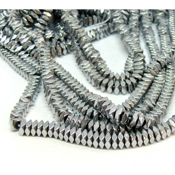 H009A01 Lot 1 fil d'environ 100 perles Rondelles, Hématite Carré Facettées 4 mm, metallisé coloris - Photo n°1