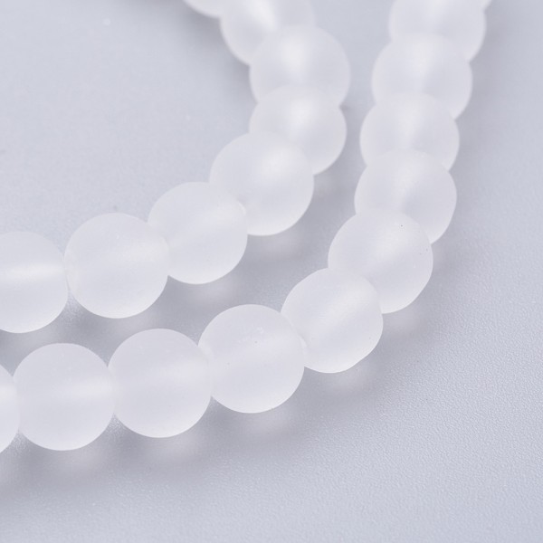 Fil de 135 perles ronde de verre transparent mat givré 6 mm fabrication bijoux BLANC - Photo n°1