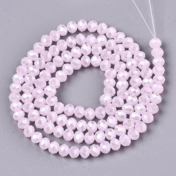 Fil de 65 perles de verre rondelle à facette 8 x 5 mm fabrication bijoux ROSE - Photo n°2
