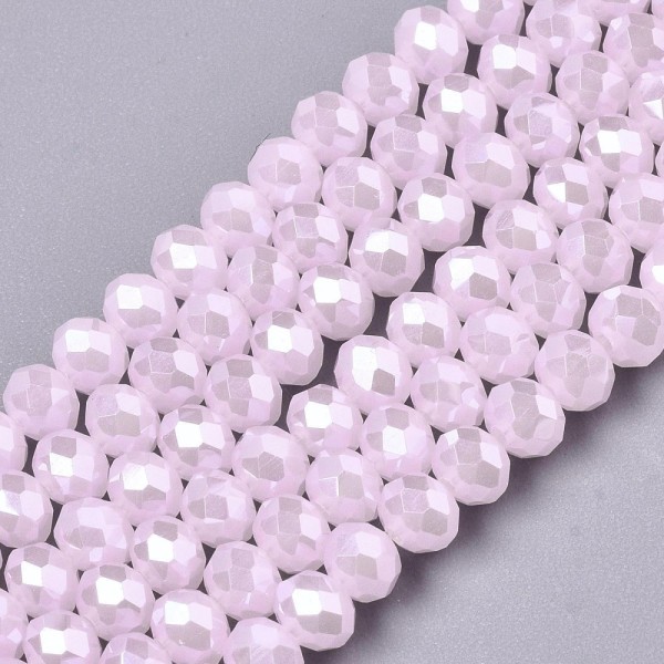 Fil de 65 perles de verre rondelle à facette 8 x 5 mm fabrication bijoux ROSE - Photo n°1